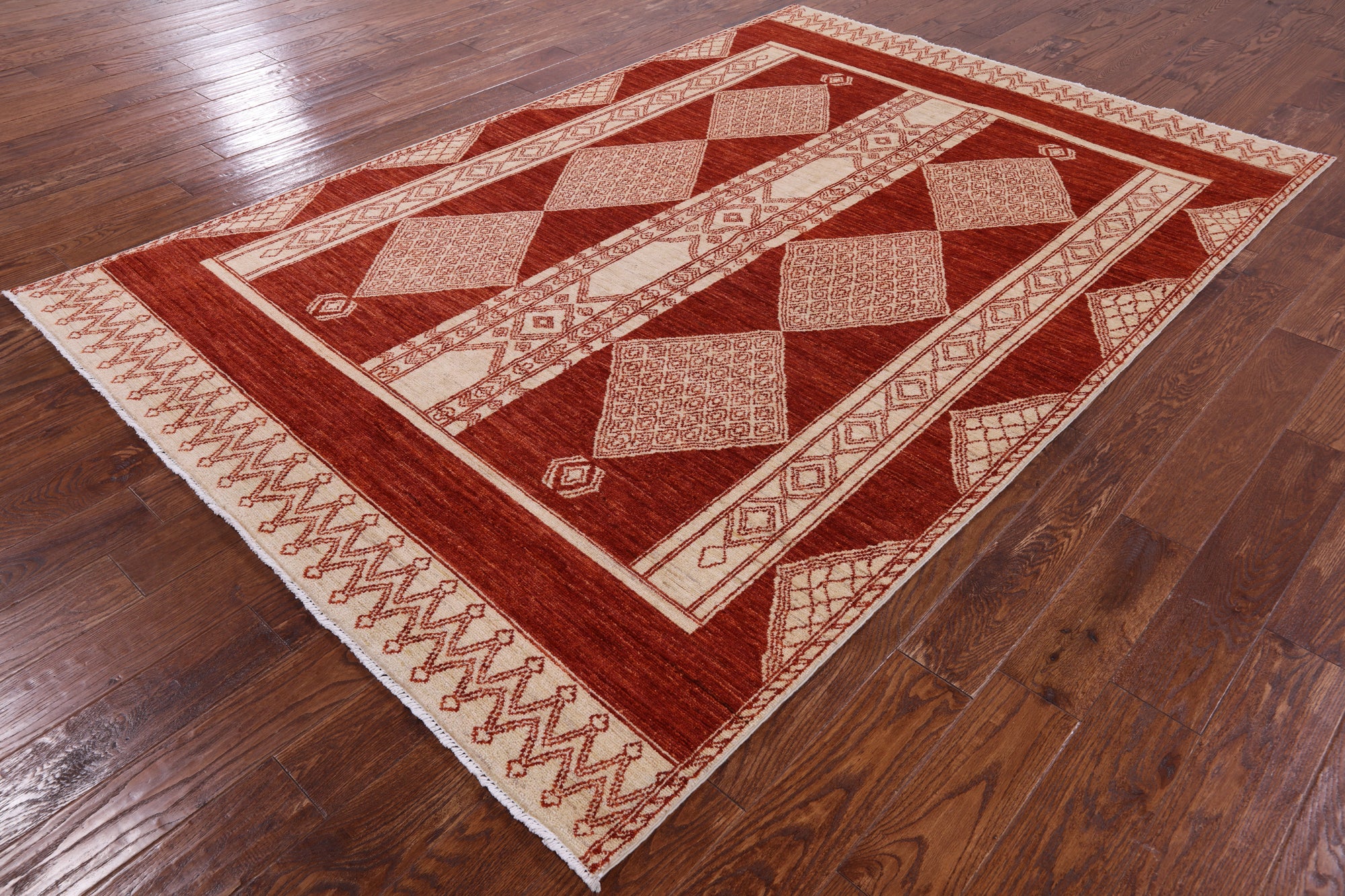 Red Persian Tribal Gabbeh Handmade Wool Rug - 6' 1" X 8' 10" - Golden Nile