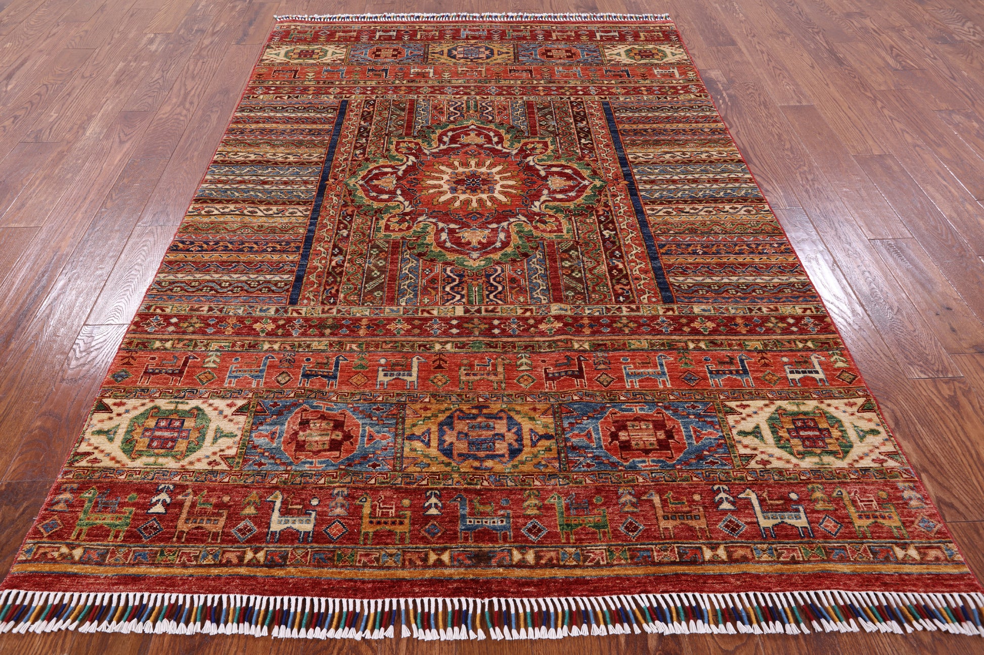 Khorjin Persian Gabbeh Hand Knotted Wool Rug - 5' 8" X 8' 1" - Golden Nile