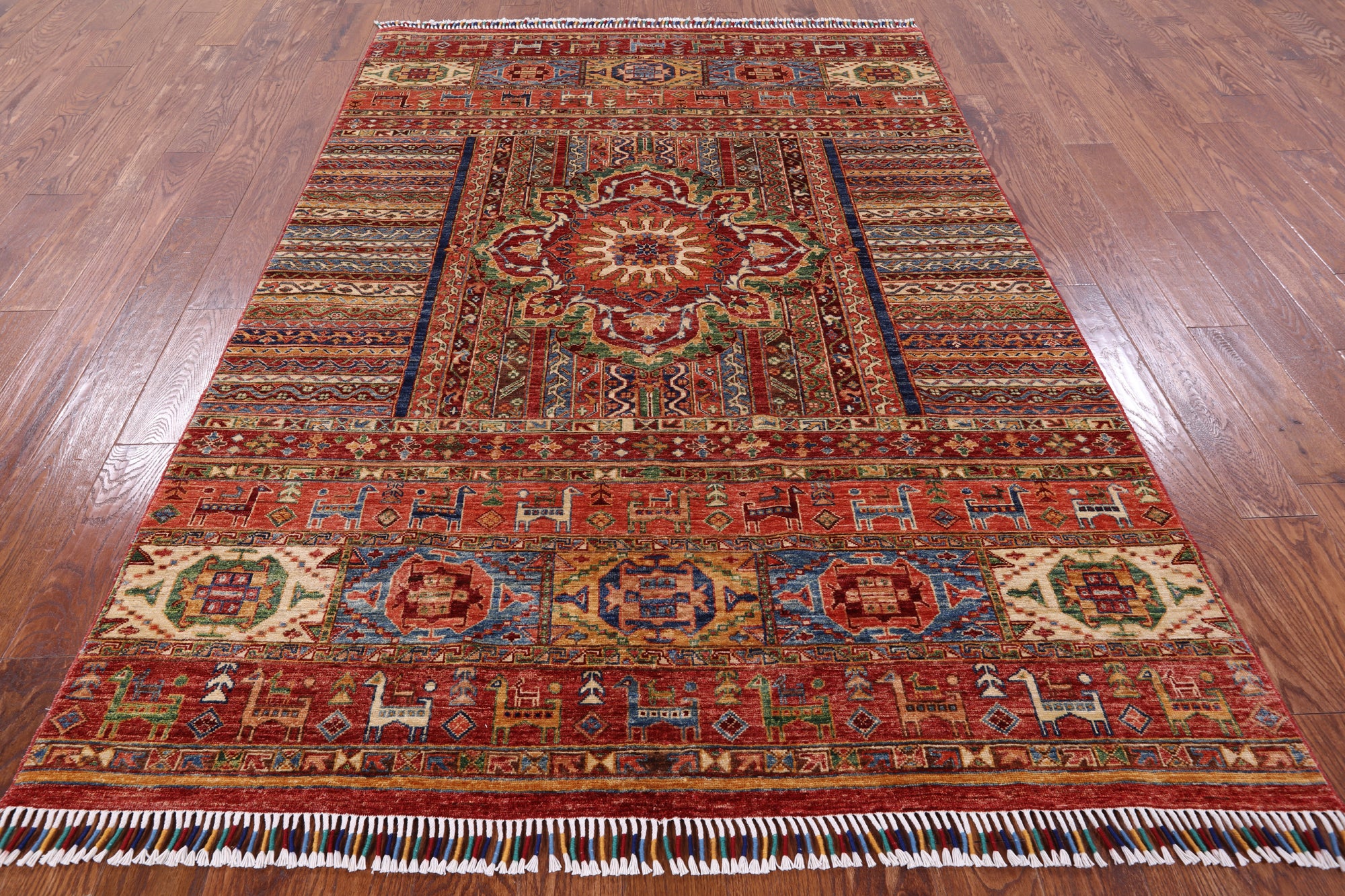 Khorjin Persian Gabbeh Hand Knotted Wool Rug - 5' 8" X 8' 1" - Golden Nile