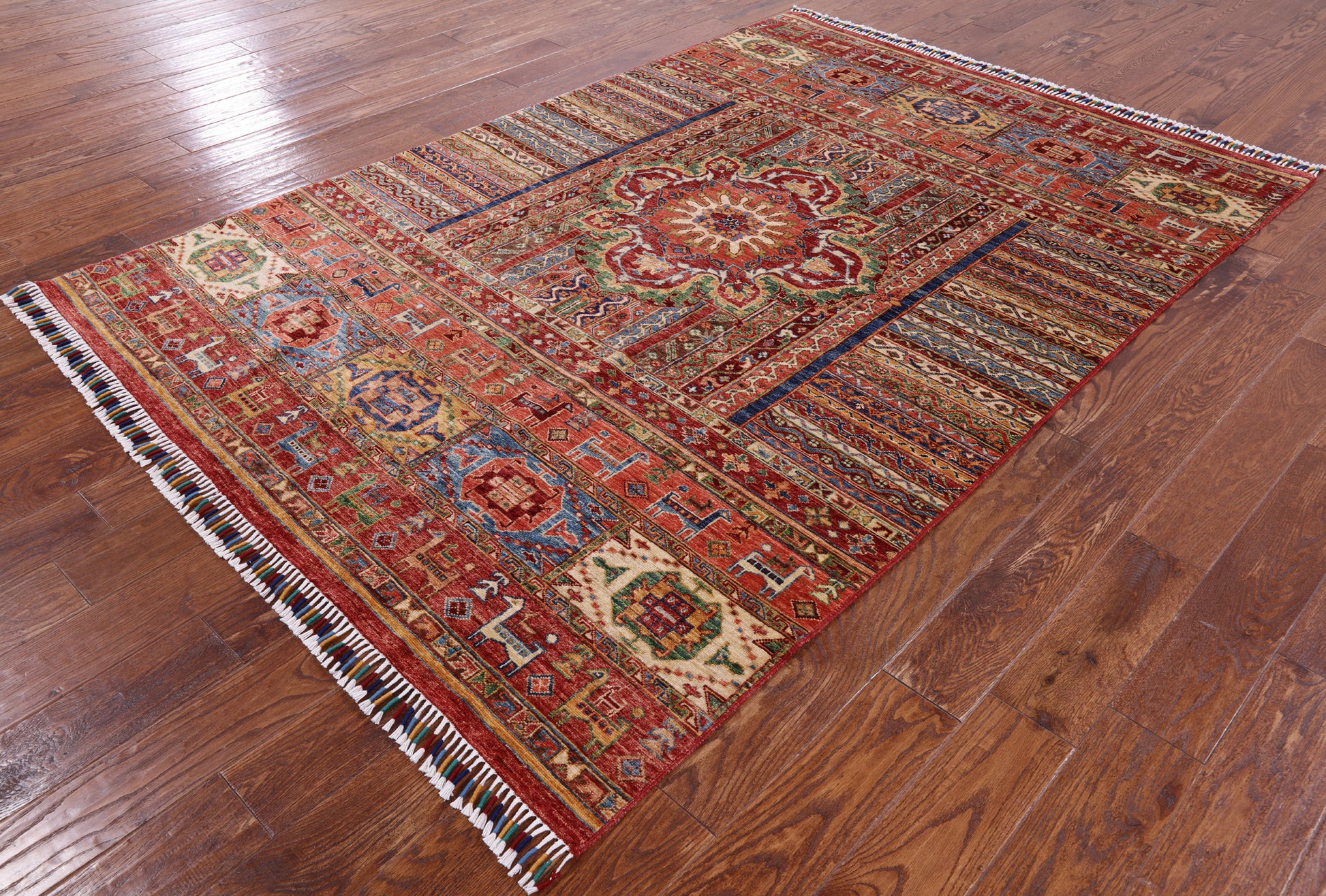 Khorjin Persian Gabbeh Hand Knotted Wool Rug - 5' 8" X 8' 1" - Golden Nile
