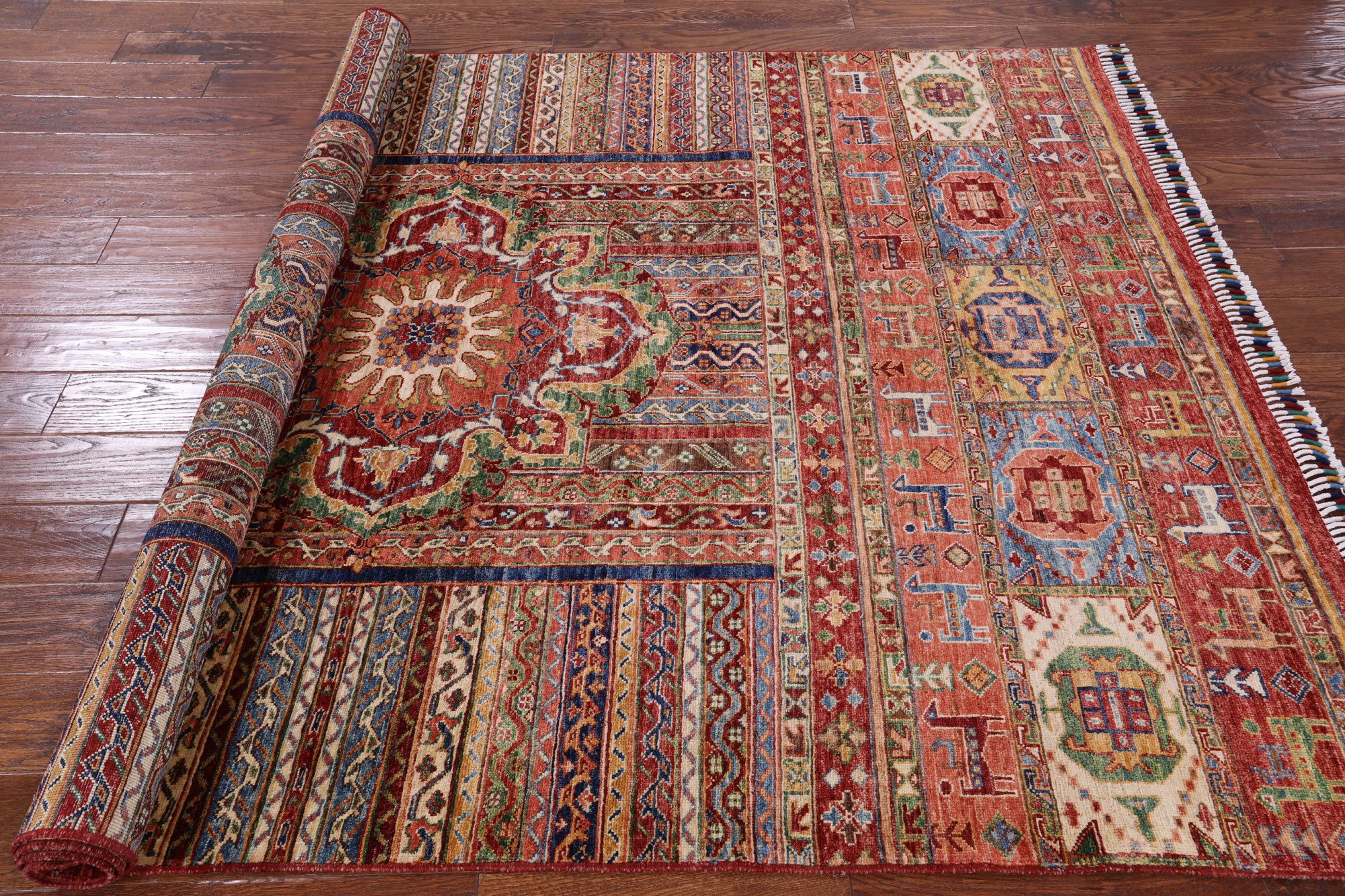 Khorjin Persian Gabbeh Hand Knotted Wool Rug - 5' 8" X 8' 1" - Golden Nile