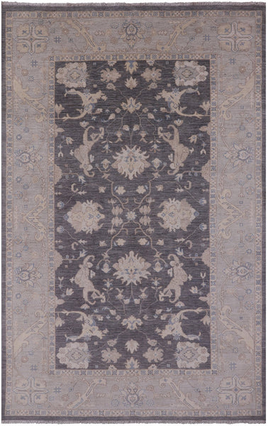 Grey Peshawar Hand Knotted Wool Rug - 5' 10" X 9' 2" - Golden Nile