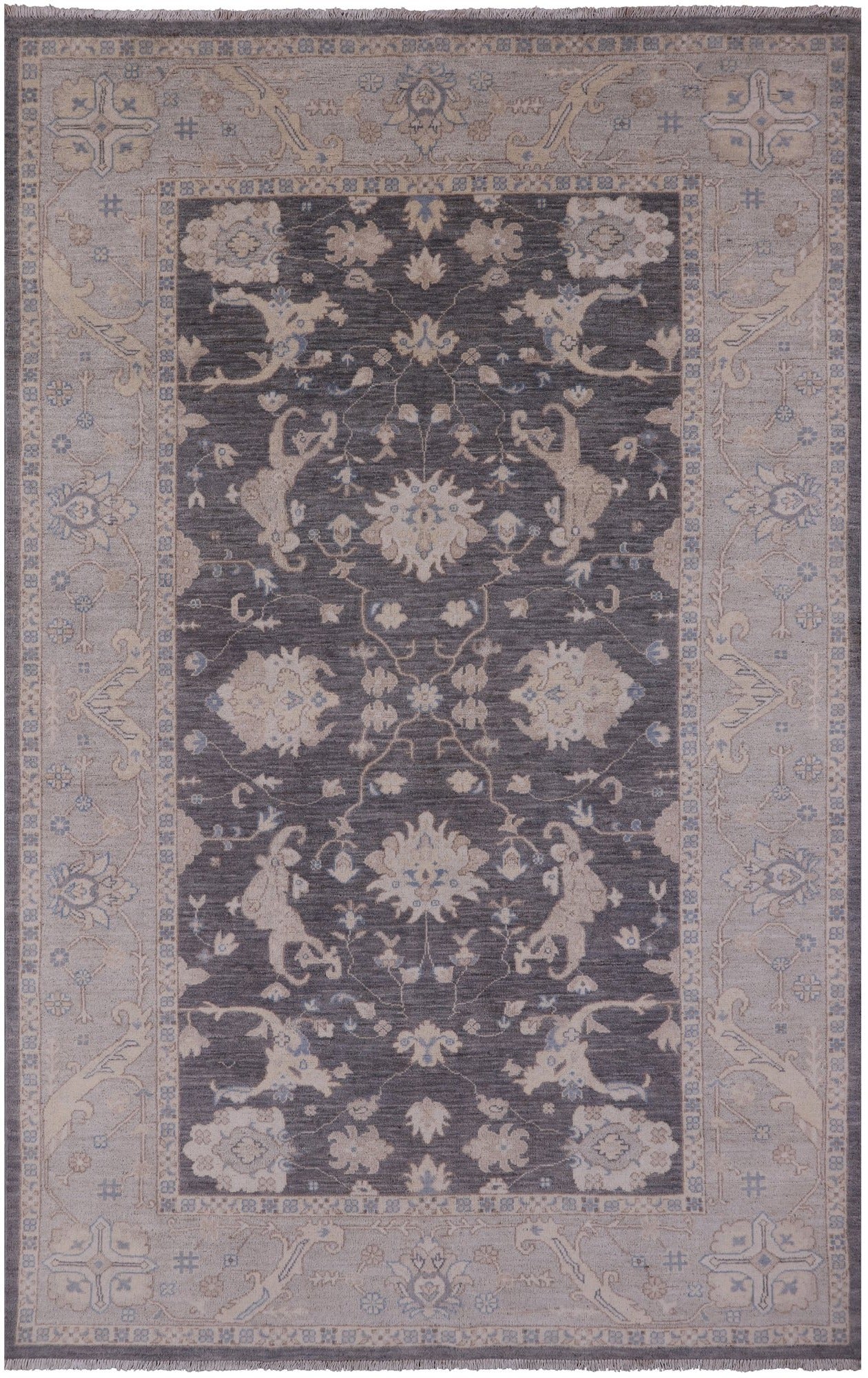 Grey Peshawar Hand Knotted Wool Rug - 5' 10" X 9' 2" - Golden Nile