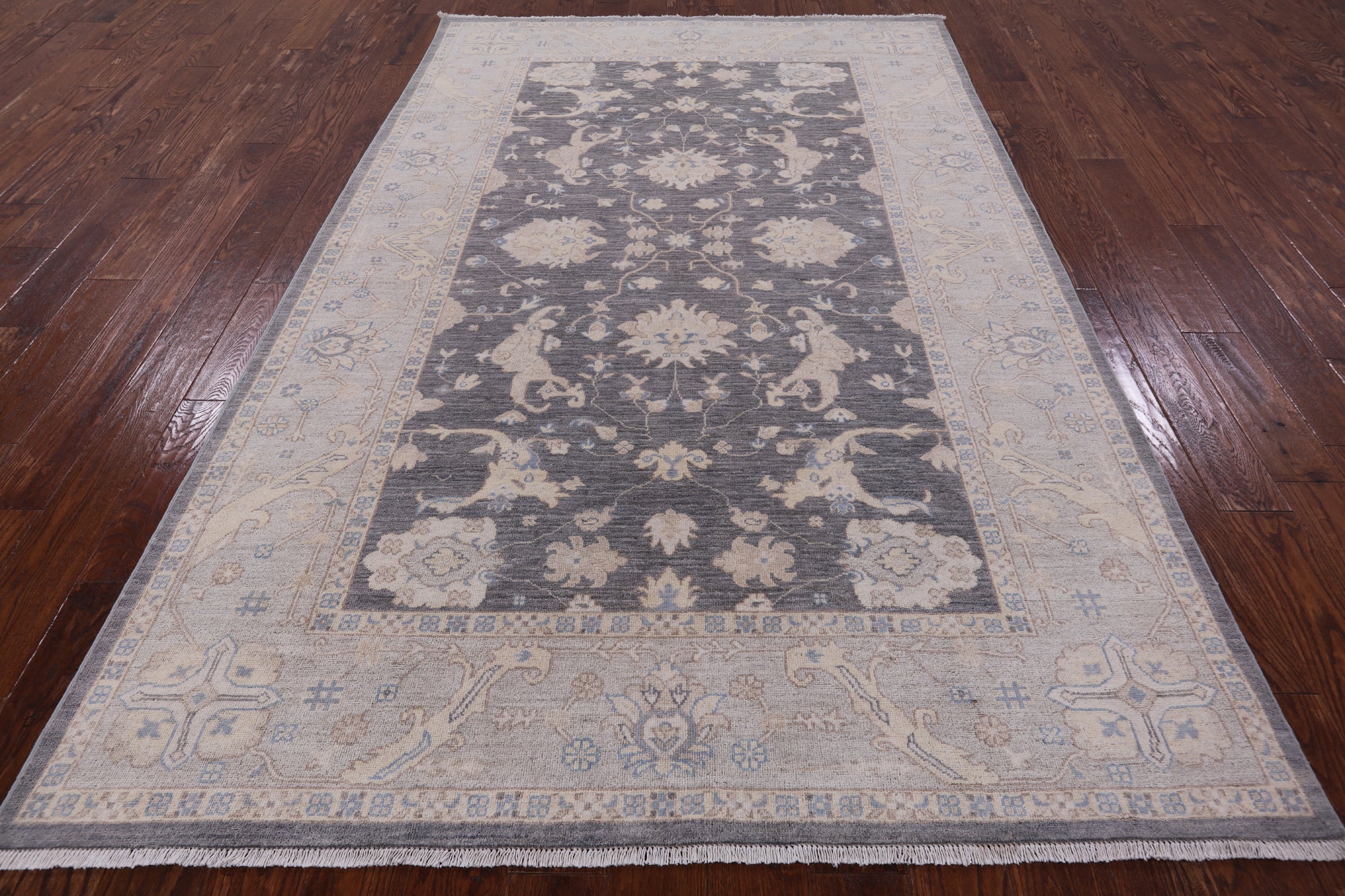 Grey Peshawar Hand Knotted Wool Rug - 5' 10" X 9' 2" - Golden Nile