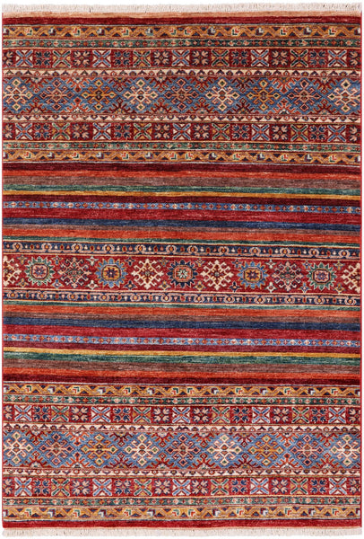 Tribal Khorjin Persian Gabbeh Hand Knotted Wool Rug - 4' 1" X 5' 9" - Golden Nile