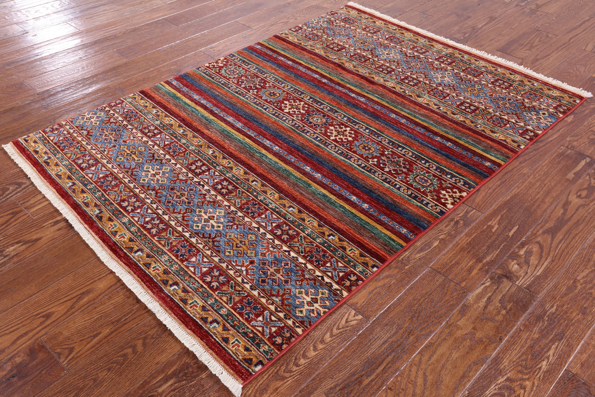 Tribal Khorjin Persian Gabbeh Hand Knotted Wool Rug - 4' 1" X 5' 9" - Golden Nile