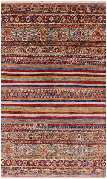 Tribal Khorjin Persian Gabbeh Hand Knotted Wool Rug - 5' 8" X 9' 5" - Golden Nile