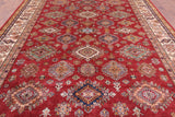 Red Super Kazak Hand Knotted Wool Rug - 9' 0" X 12' 0" - Golden Nile