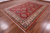 Red Super Kazak Hand Knotted Wool Rug - 9' 0" X 12' 0" - Golden Nile