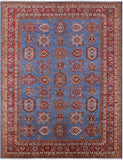 Blue Super Kazak Hand Knotted Wool Rug - 9' 4" X 12' 1" - Golden Nile