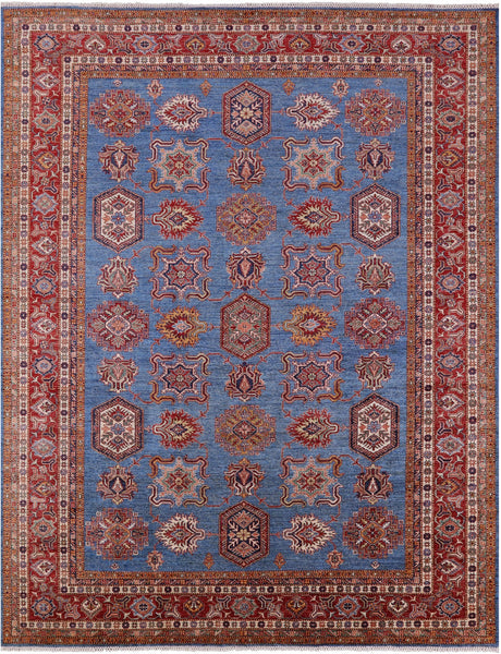 Blue Super Kazak Hand Knotted Wool Rug - 9' 4" X 12' 1" - Golden Nile