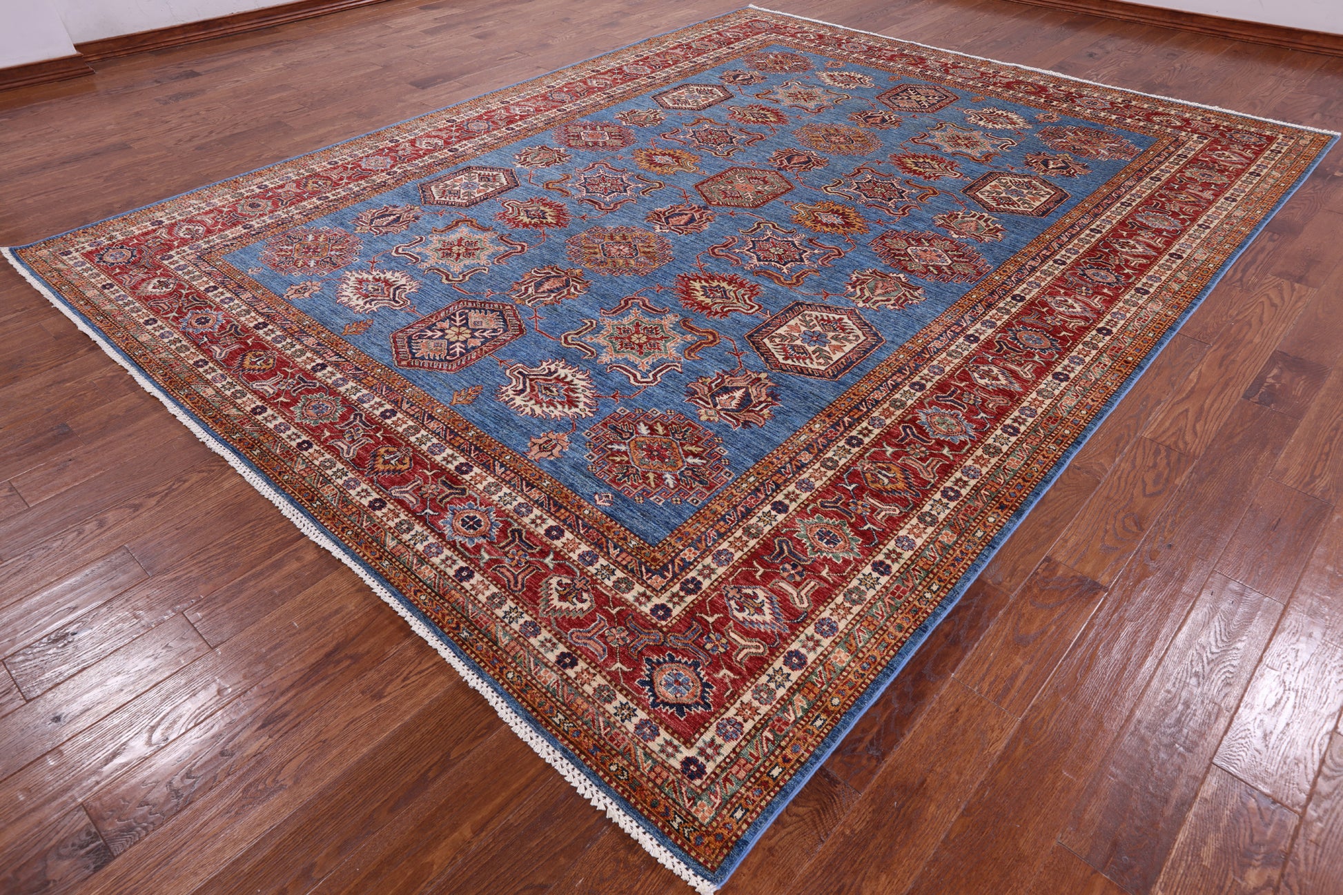 Blue Super Kazak Hand Knotted Wool Rug - 9' 4" X 12' 1" - Golden Nile