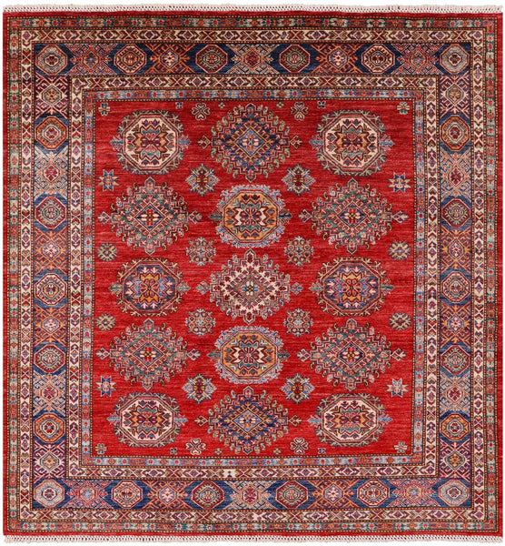 Square Super Kazak Hand Knotted Wool Rug - 6' 5" X 6' 9" - Golden Nile