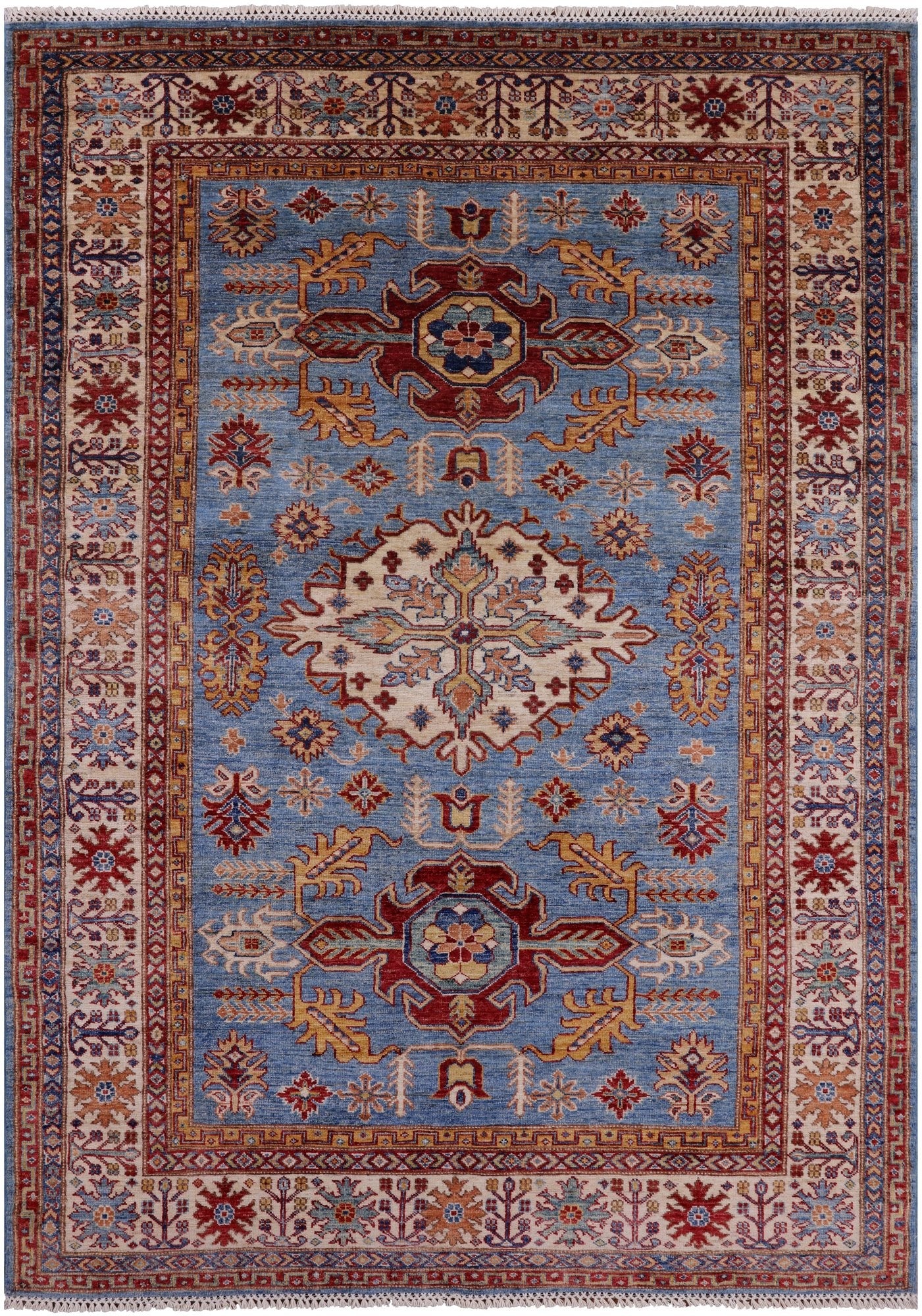 Blue Super Kazak Handmade Wool Rug - 5' 8" X 7' 10" - Golden Nile