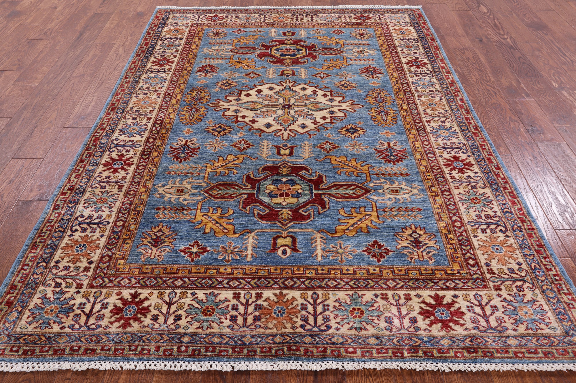 Blue Super Kazak Handmade Wool Rug - 5' 8" X 7' 10" - Golden Nile