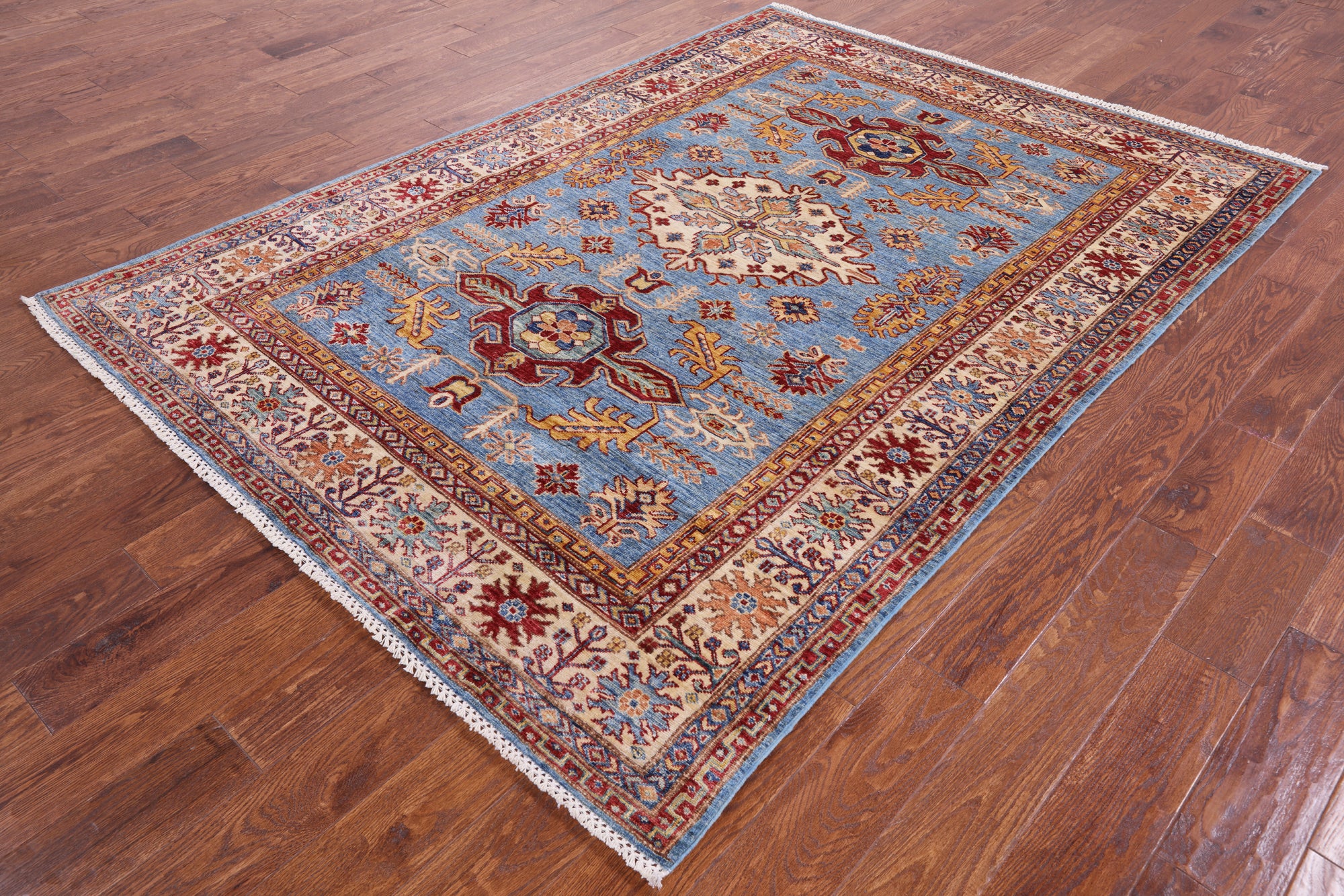 Blue Super Kazak Handmade Wool Rug - 5' 8" X 7' 10" - Golden Nile