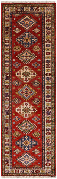Red Super Kazak Handmade Wool Runner Rug - 2' 10" X 9' 2" - Golden Nile