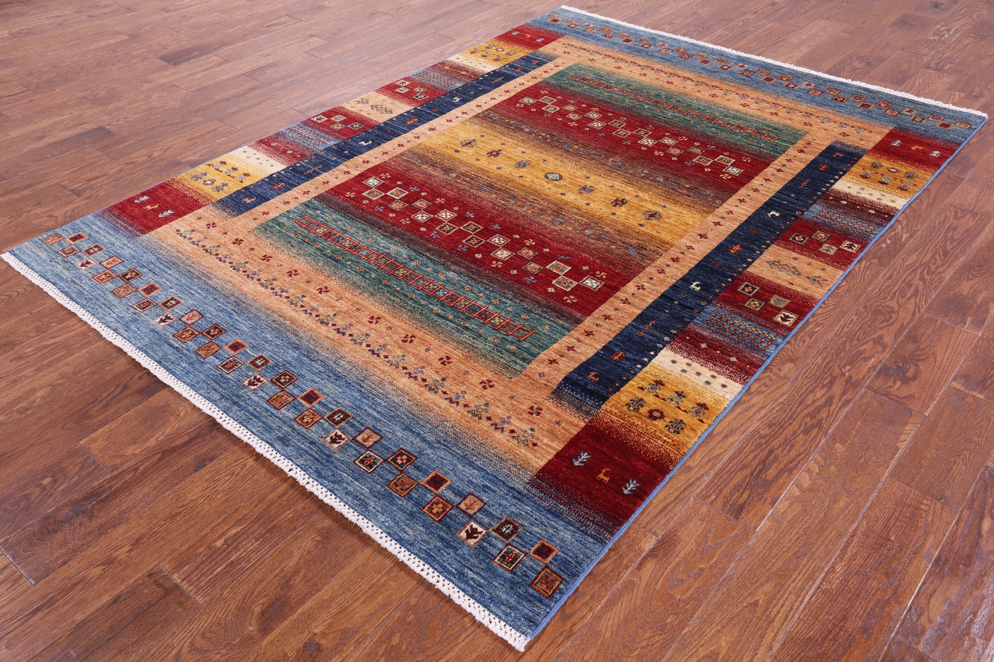 Tribal Persian Gabbeh Hand Knotted Wool Rug - 5' 8" X 7' 10" - Golden Nile