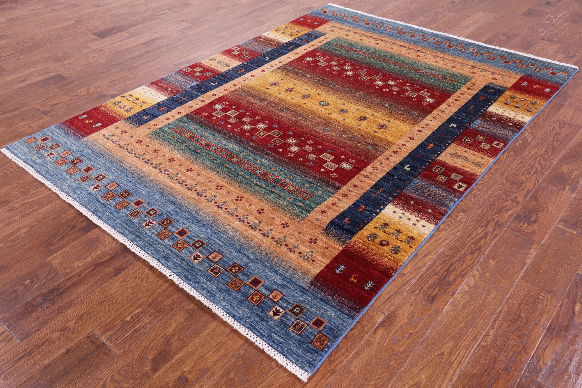 Tribal Persian Gabbeh Hand Knotted Wool Rug - 5' 8" X 7' 10" - Golden Nile