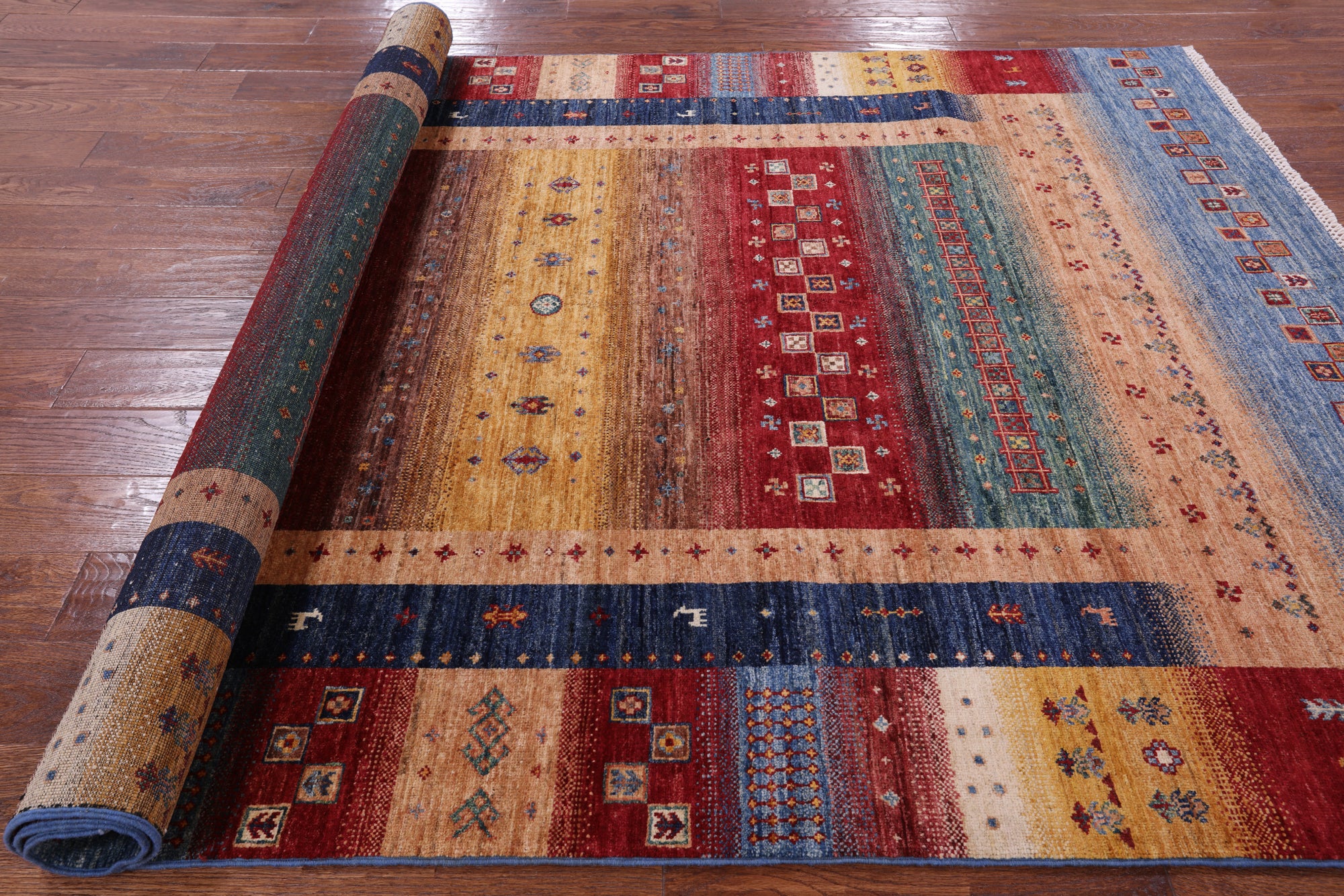 Tribal Persian Gabbeh Hand Knotted Wool Rug - 5' 8" X 7' 10" - Golden Nile