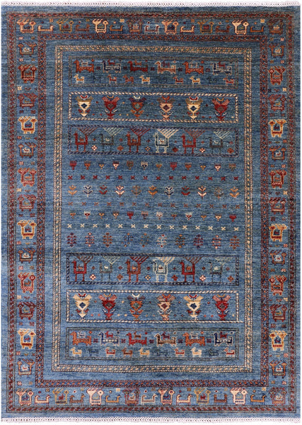 Tribal Persian Gabbeh Handmade Wool Rug - 5' X 6' 8" - Golden Nile