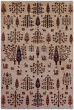 Ivory Persian Gabbeh Hand Knotted Wool Rug - 5' 4" X 7' 11" - Golden Nile