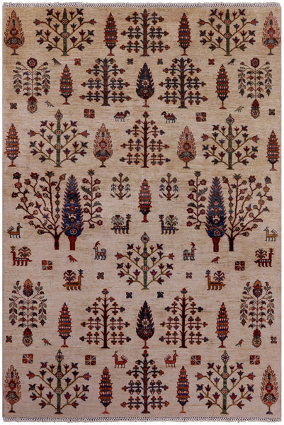 Ivory Persian Gabbeh Hand Knotted Wool Rug - 5' 4" X 7' 11" - Golden Nile
