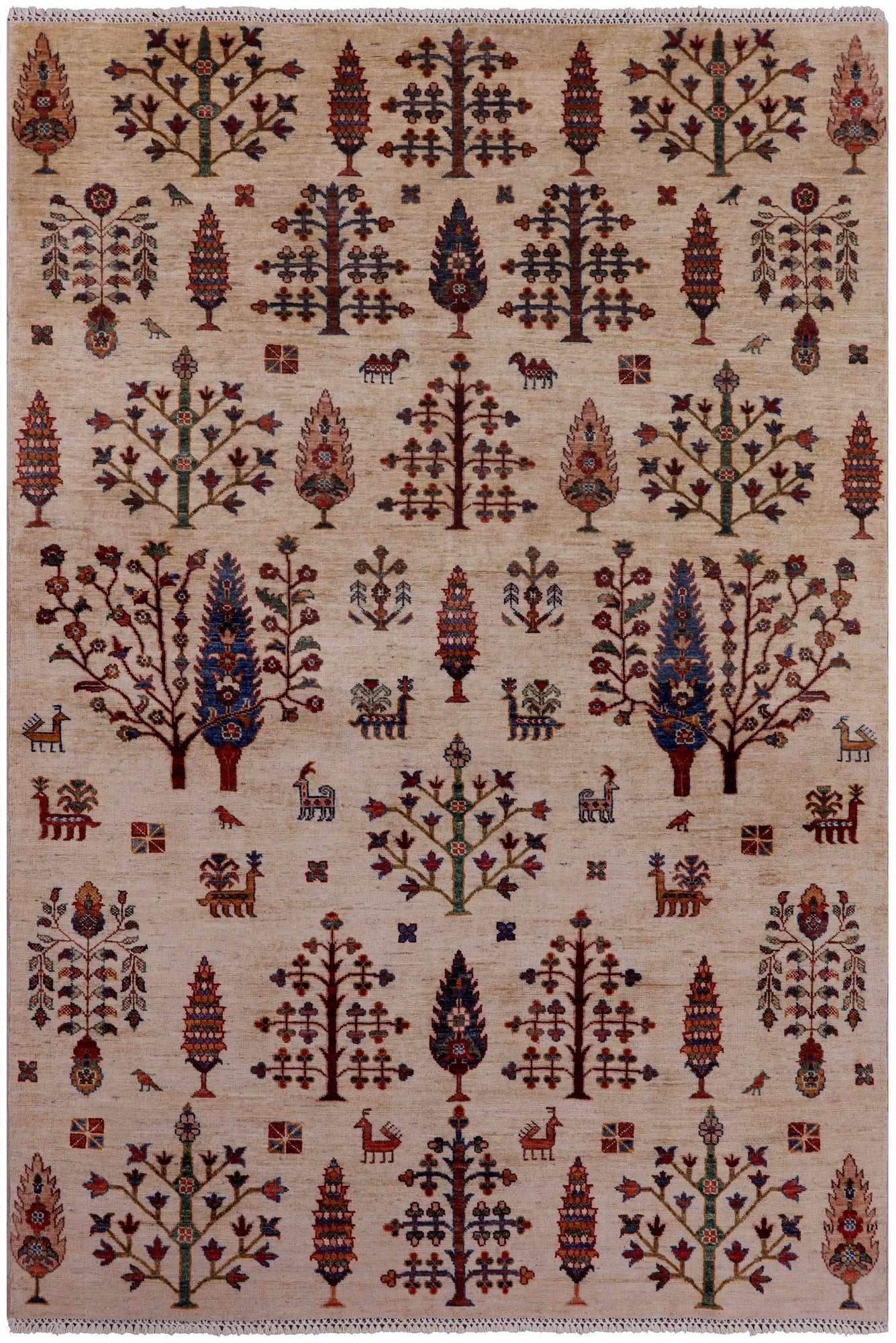 Ivory Persian Gabbeh Hand Knotted Wool Rug - 5' 4" X 7' 11" - Golden Nile