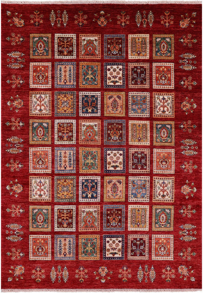 Red Tribal Persian Gabbeh Handmade Wool Rug - 5' 8" X 8' 1" - Golden Nile