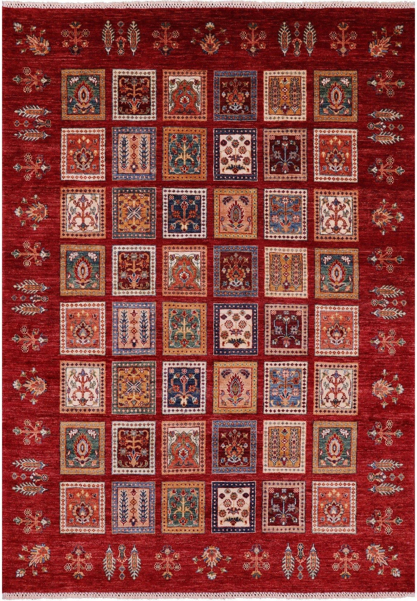 Red Tribal Persian Gabbeh Handmade Wool Rug - 5' 8" X 8' 1" - Golden Nile