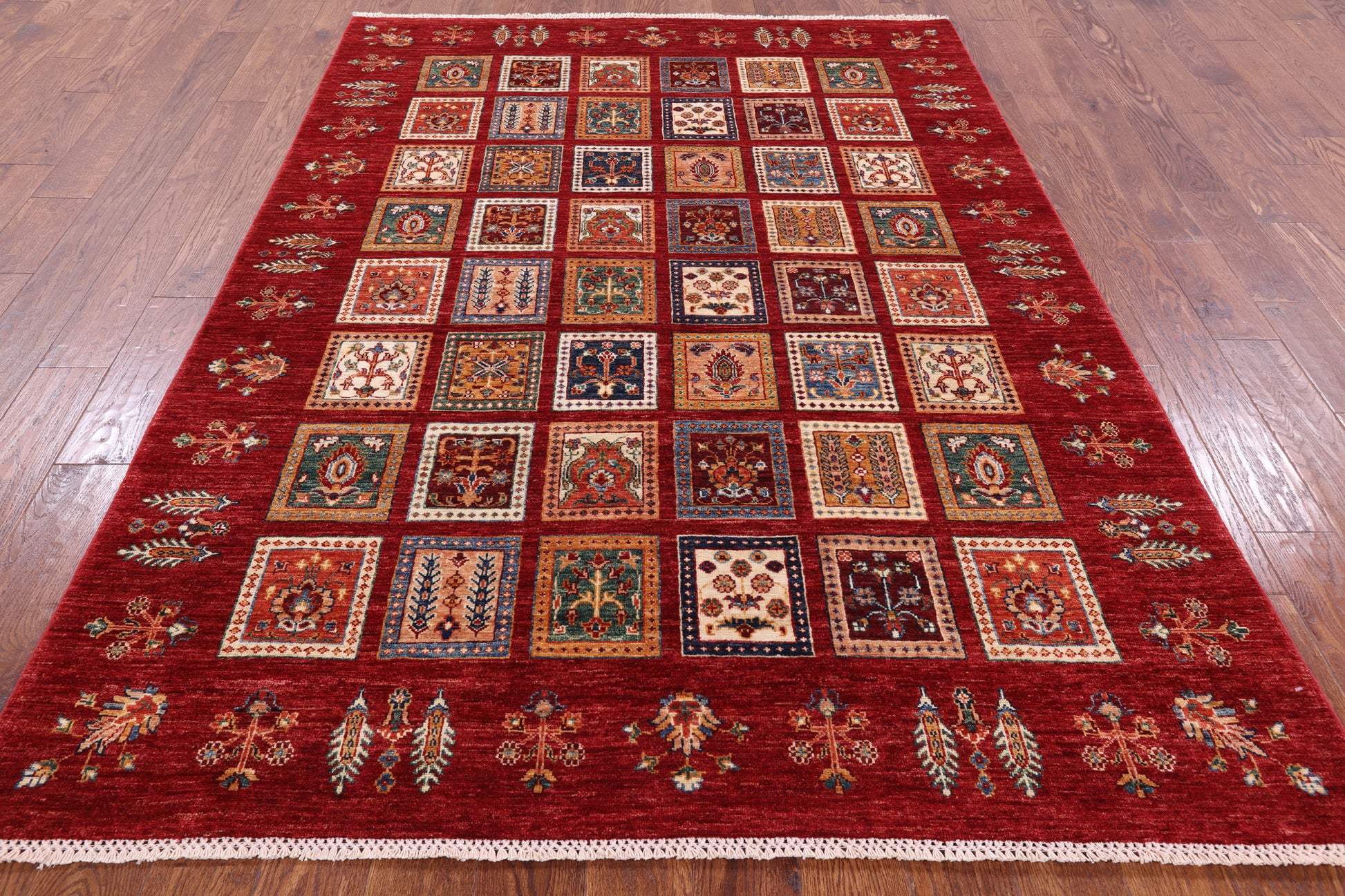 Red Tribal Persian Gabbeh Handmade Wool Rug - 5' 8" X 8' 1" - Golden Nile