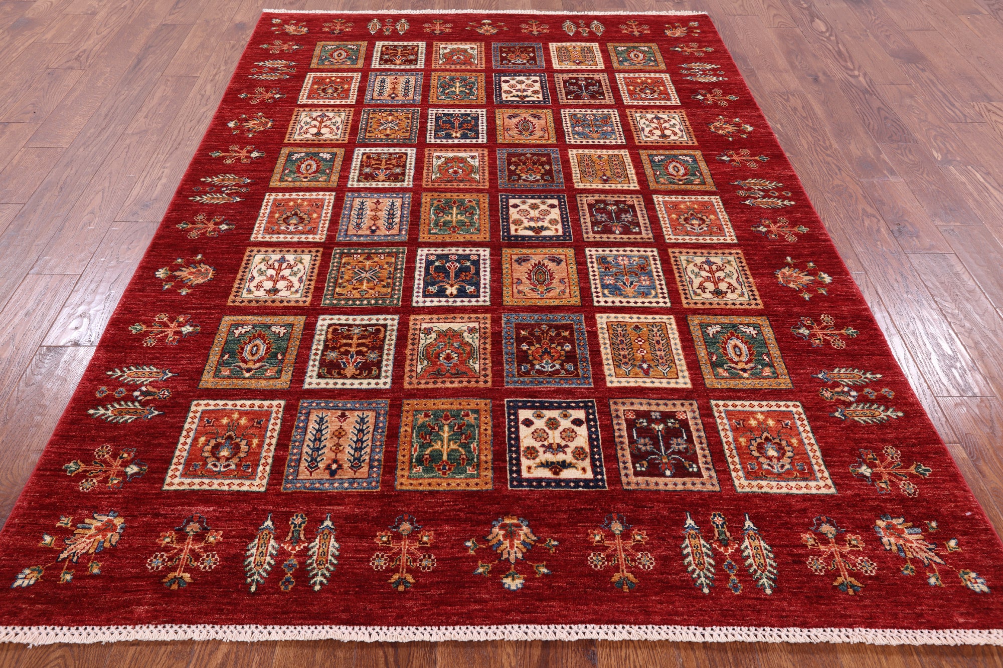 Red Tribal Persian Gabbeh Handmade Wool Rug - 5' 8" X 8' 1" - Golden Nile