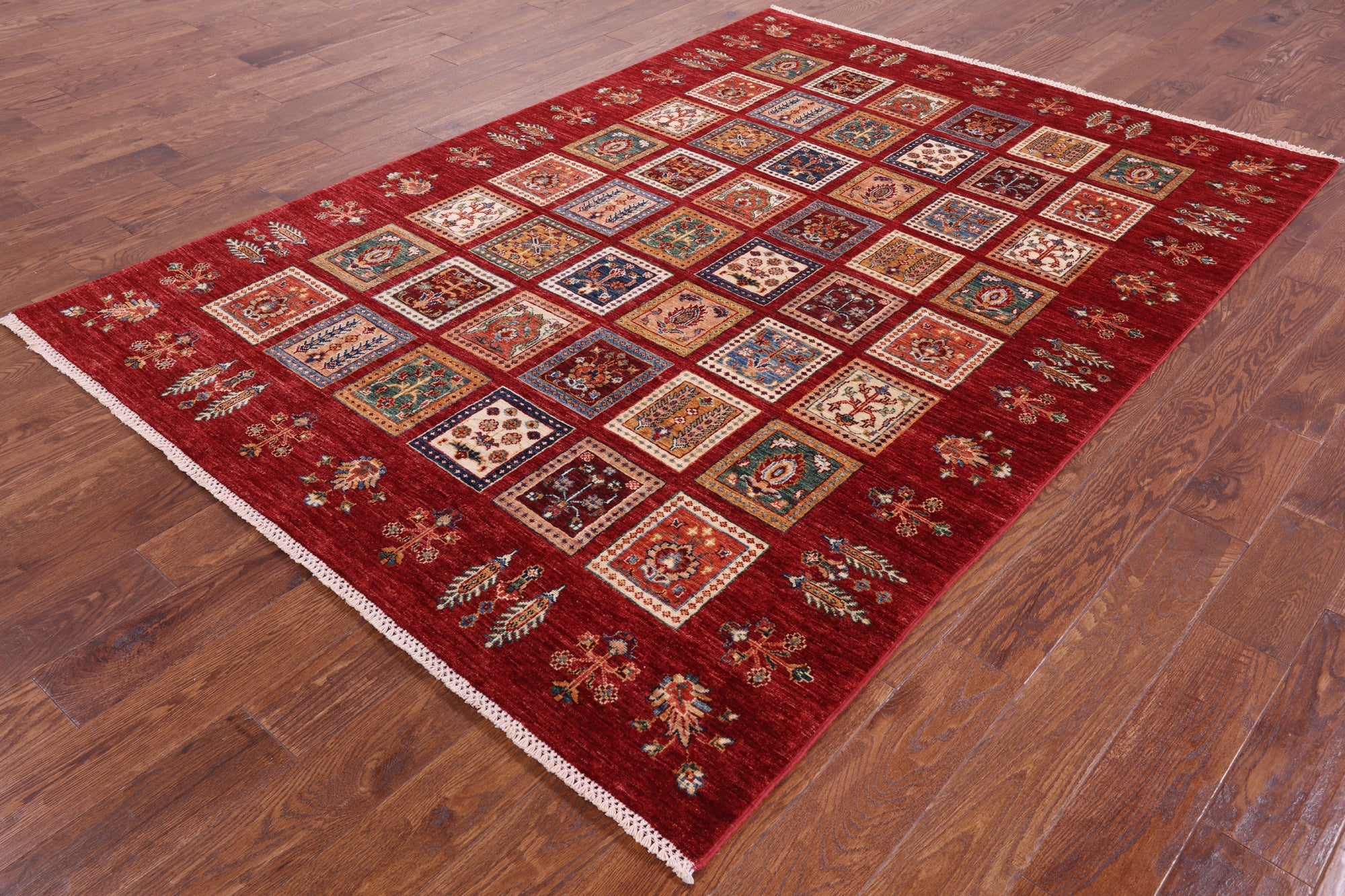 Red Tribal Persian Gabbeh Handmade Wool Rug - 5' 8" X 8' 1" - Golden Nile