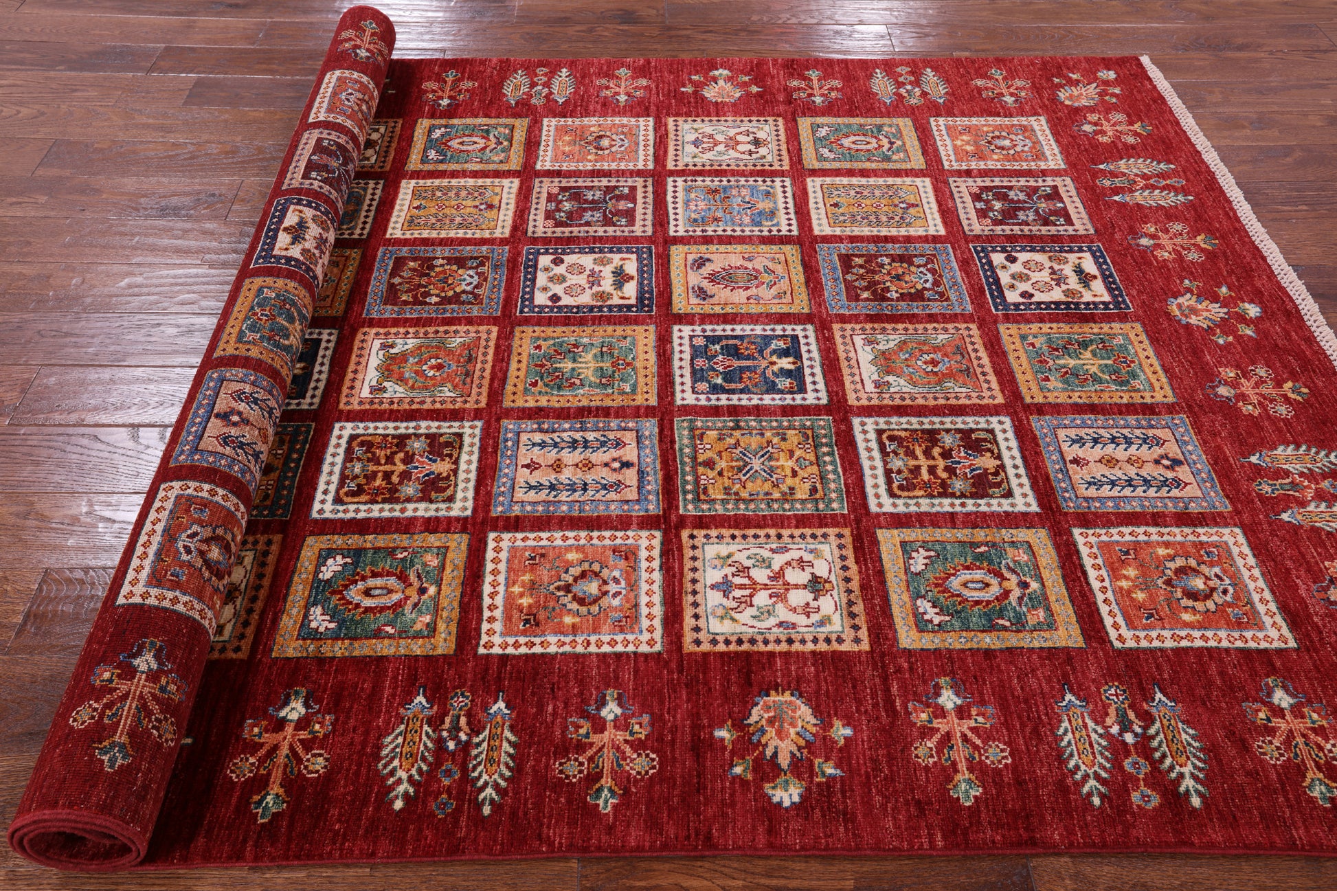 Red Tribal Persian Gabbeh Handmade Wool Rug - 5' 8" X 8' 1" - Golden Nile