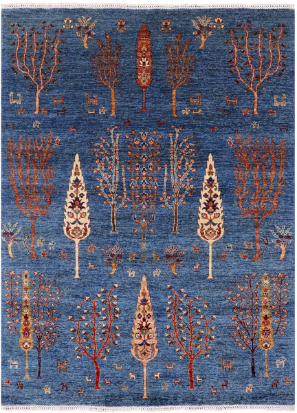 Blue Tribal Persian Gabbeh Hand Knotted Wool Rug - 5' 9" X 7' 9" - Golden Nile