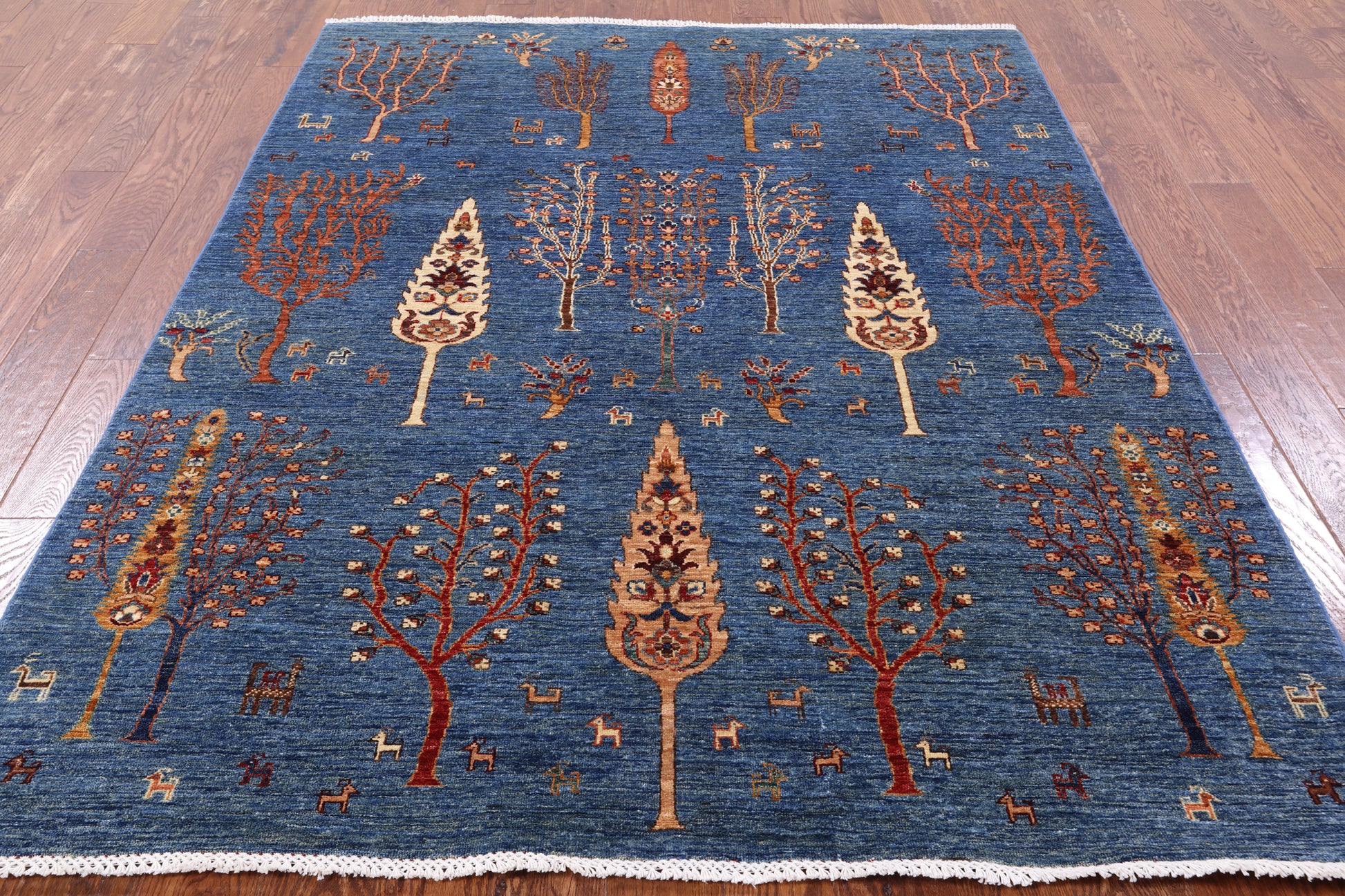 Blue Tribal Persian Gabbeh Hand Knotted Wool Rug - 5' 9" X 7' 9" - Golden Nile