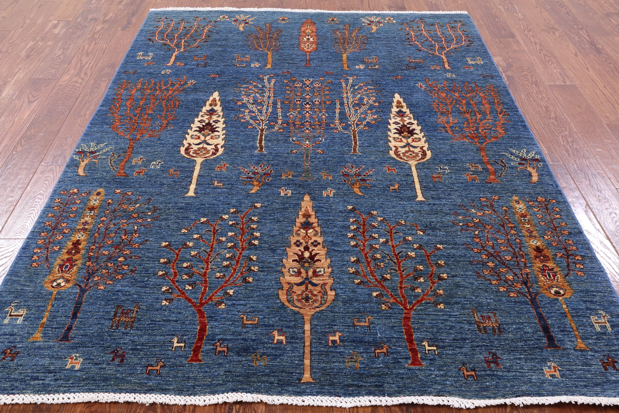 Blue Tribal Persian Gabbeh Hand Knotted Wool Rug - 5' 9" X 7' 9" - Golden Nile