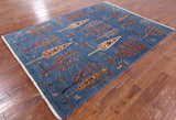 Blue Tribal Persian Gabbeh Hand Knotted Wool Rug - 5' 9" X 7' 9" - Golden Nile
