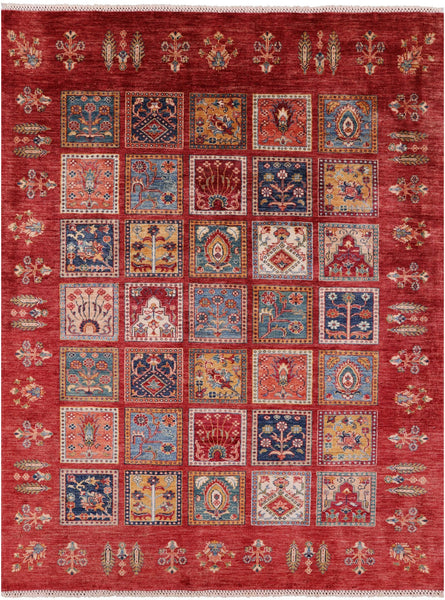 Red Tribal Persian Gabbeh Hand Knotted Wool Rug - 5' 8" X 7' 6" - Golden Nile