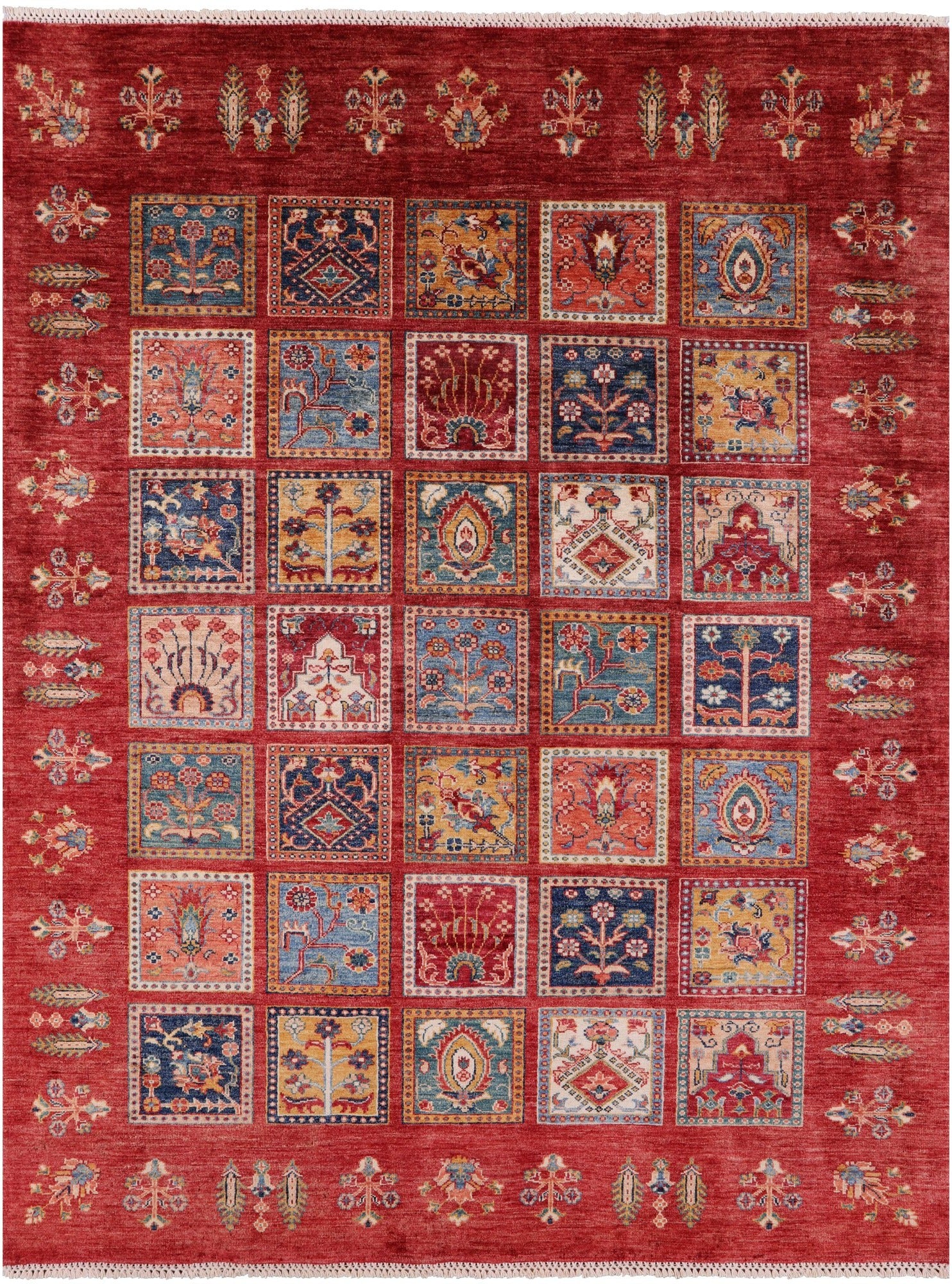 Red Tribal Persian Gabbeh Hand Knotted Wool Rug - 5' 8" X 7' 6" - Golden Nile
