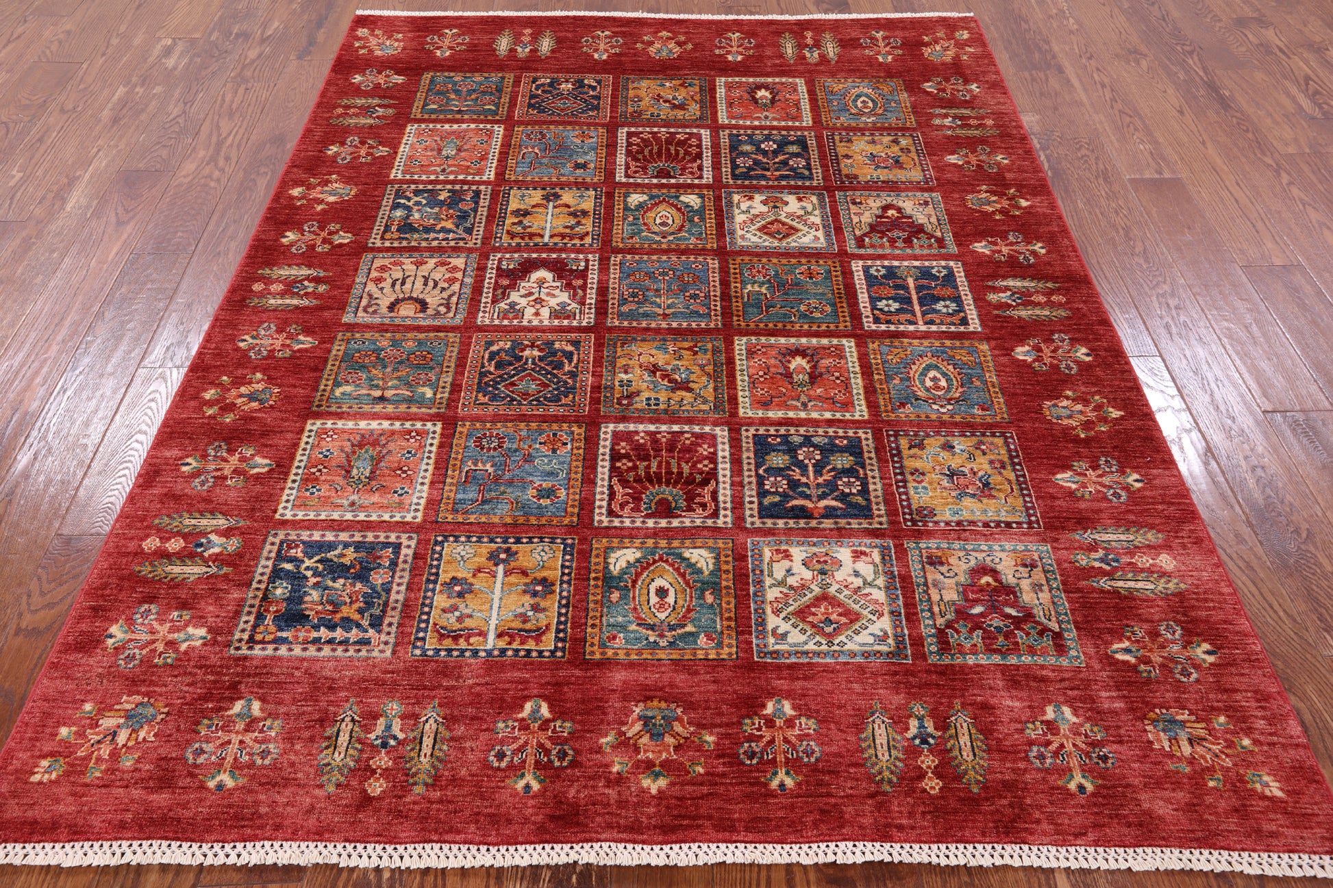 Red Tribal Persian Gabbeh Hand Knotted Wool Rug - 5' 8" X 7' 6" - Golden Nile