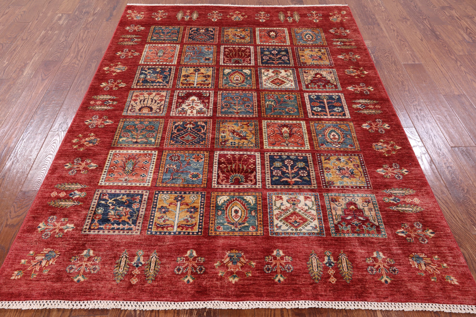 Red Tribal Persian Gabbeh Hand Knotted Wool Rug - 5' 8" X 7' 6" - Golden Nile