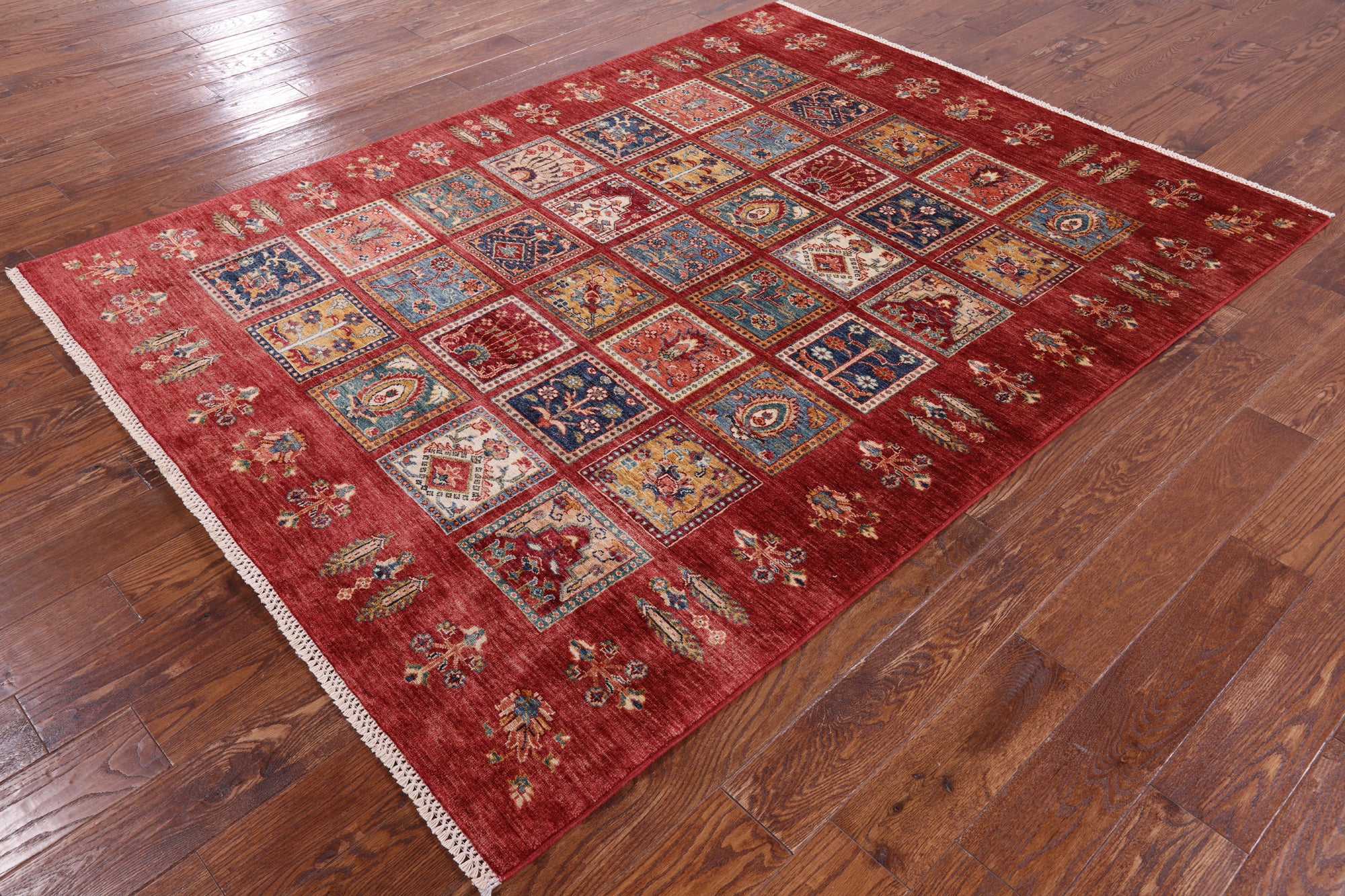 Red Tribal Persian Gabbeh Hand Knotted Wool Rug - 5' 8" X 7' 6" - Golden Nile