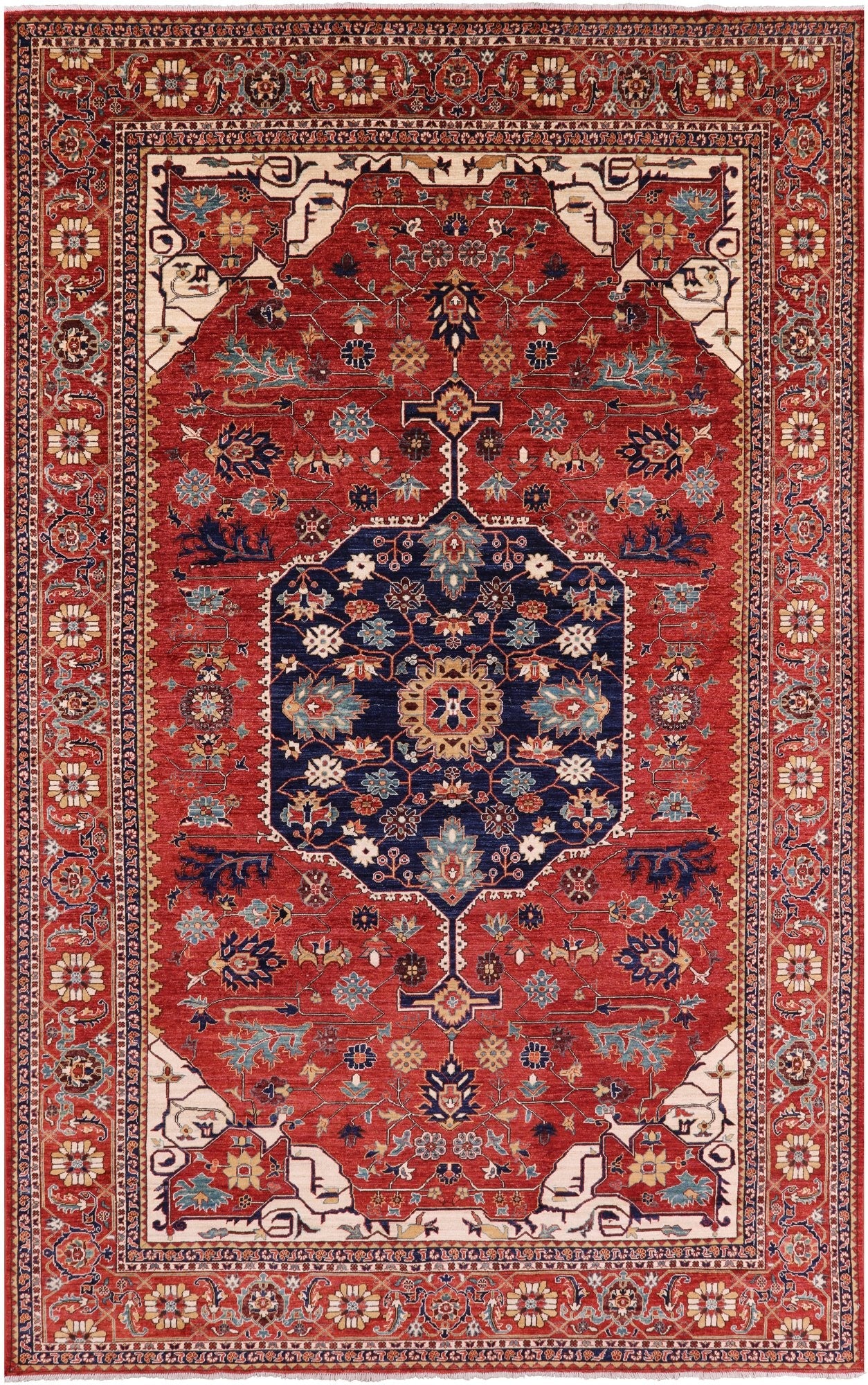 Red Fine Serapi Handmade Wool Rug - 9' 0" X 14' 9" - Golden Nile