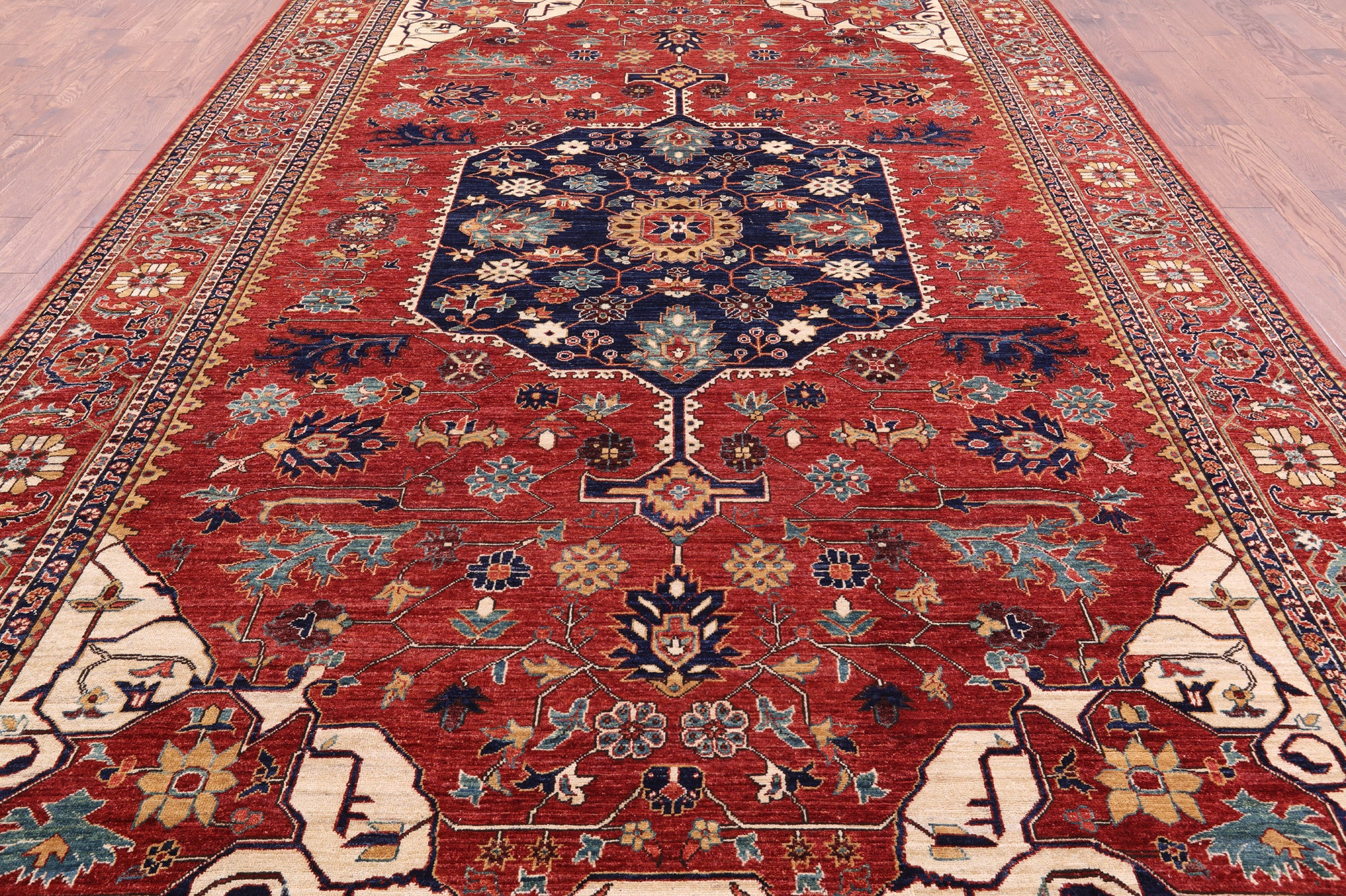 Red Fine Serapi Handmade Wool Rug - 9' 0" X 14' 9" - Golden Nile