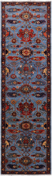 Blue Persian Fine Serapi Handmade Wool Runner Rug - 2' 9" X 9' 6" - Golden Nile