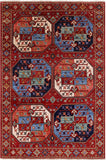 Red Turkmen Ersari Hand Knotted Wool Rug - 4' 0" X 6' 0" - Golden Nile