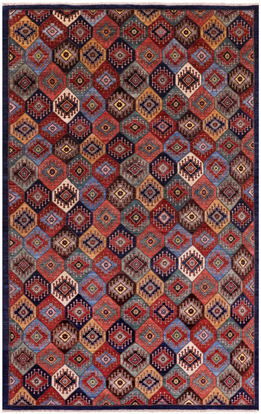 Shall Persian Gabbeh Hand Knotted Wool Rug - 5' 10" X 9' 3" - Golden Nile