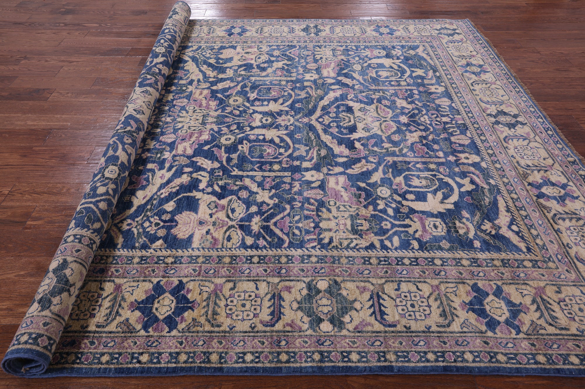 Blue Persian Fine Serapi Handmade Wool Rug - 8' 3" X 9' 7" - Golden Nile