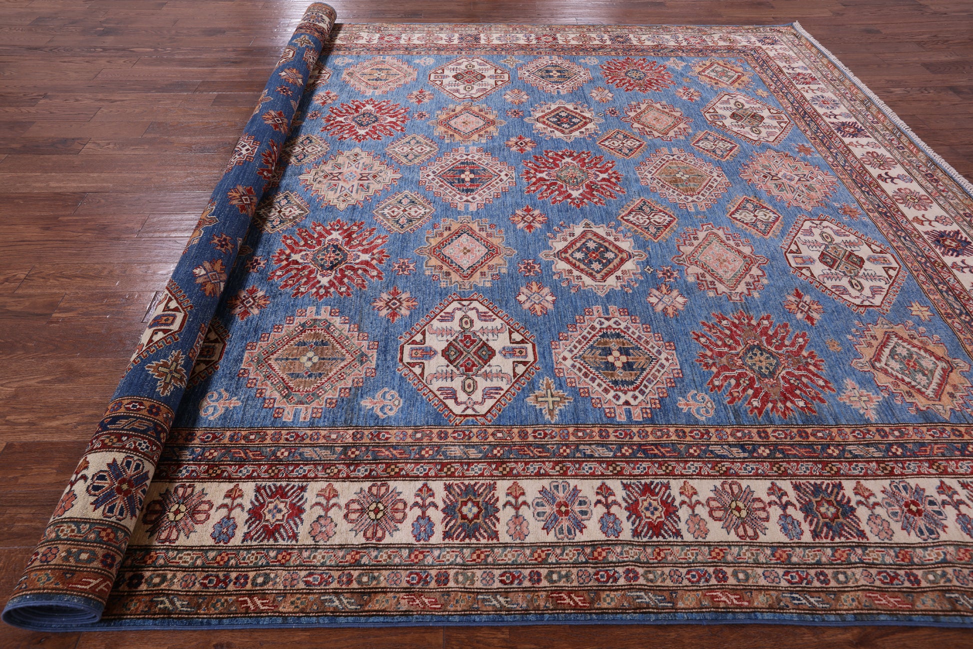 Blue Super Kazak Handmade Wool Rug - 9' 10" X 13' 6" - Golden Nile
